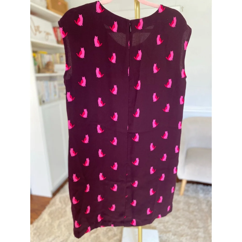 Loft Pink Cat Print Mini Dress Playful Feminine Burgundy Kitty Kitten Meow Boho